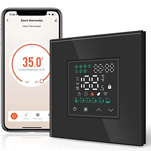 BSEED Smart Home, WiFi Raumthermostat Heizung programmierbare Temperatursteuerung für elektrische Fußbodenheizung, Alexa Google Home Tuya kompatibel ohne Batterien Schwarz von BSEED