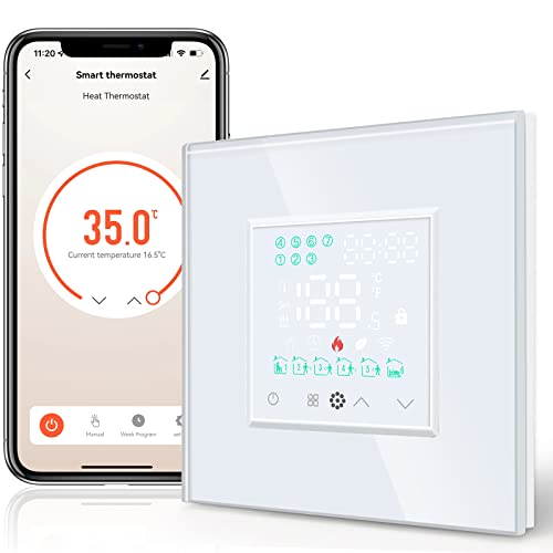 BSEED Smart Home, WiFi Raumthermostat Heizung programmierbare Temperatursteuerung für elektrische Fußbodenheizung, Alexa Google Home Tuya kompatibel ohne Batterien Weiß von BSEED