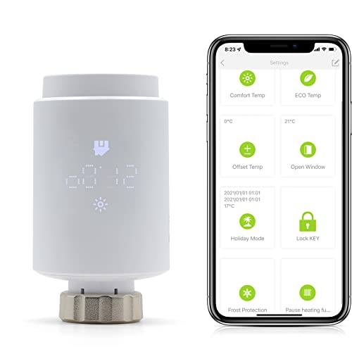 BSEED Smart Home, WiFi Touch Thermostat Heizung ECO Heizkosten sparen Heizkörperthermostat Ventil Alexa Google Home Tuya kompatibel LED-Display ohne Batterien(Zigbee HUB Erforderlich) von BSEED