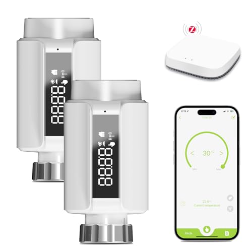 BSEED Smart Home 2er Pack WiFi Touch Thermostat Heizung mit Zigbee Hub ECO Heizkosten sparen Heizkörperthermostat Ventil Alexa Google Home Tuya kompatibel LED-Display ohne Batterien von BSEED