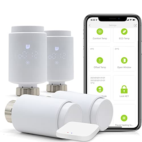 BSEED Smart Home 4er Pack Wifi Touch Thermostat Heizung mit Zigbee Hub ECO Heizkosten sparen Heizkörperthermostat Ventil Alexa Google Home Tuya kompatibel LED-Display ohne Batterien von BSEED