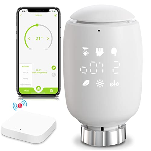 BSEED Smart Home Thermostat für Heizkörper, Heizungsthermostat, Heizkörperthermostat, Zigbee Schalter Heizungssteuerung per Tuya App, Smart Life mit Alexa und Google Home(Tuya Hub enthalten) von BSEED
