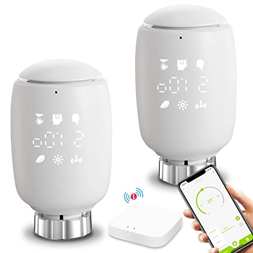 BSEED Smart Home Thermostat für Heizkörper, Heizungsthermostat, Heizkörperthermostat, Zigbee Schalter Heizungssteuerung per Tuya App, Smart Life mit Alexa und Google Home 2 Pack (Tuya Hub enthalten) von BSEED