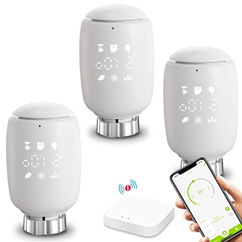 BSEED Smart Home Thermostat für Heizkörper, Heizungsthermostat, Heizkörperthermostat, Zigbee Schalter Heizungssteuerung per Tuya App, Smart Life mit Alexa und Google Home 3 Pack (Tuya Hub enthalten) von BSEED
