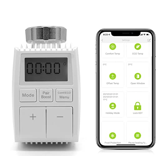 BSEED Smart Home WiFi Thermostat Heizung(Zigbee Hub Erforderlich) Heizkörperthermostatventil ECO Heizkosten sparen kompatibel mit Alexa Google Home Tuya LCD-Display ohne Batterien von BSEED