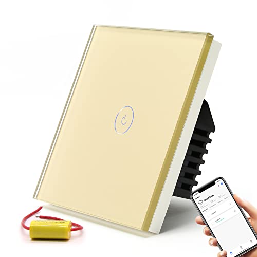 BSEED Smart Lichtschalter,1 Fach Smart Lichtschalter arbeitet mit Alexa und Google Home,Glas Touchscreen Schalter mit Smart Life APP Steuerung und Timing-Funktion Gold(NO neutraler Draht) von BSEED