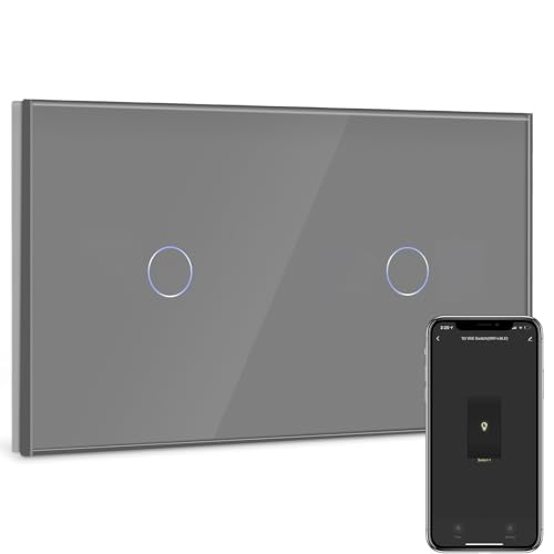 BSEED Smart Lichtschalter 1 Fach 2 Wege +1 Fach 2 Wege Wifi Smart Lichtschalter arbeitet mit Amazon Alexa and Google Home,Glas Touchscreen-schalter Grau(Erforderlich Neutral Draht)157mm von BSEED