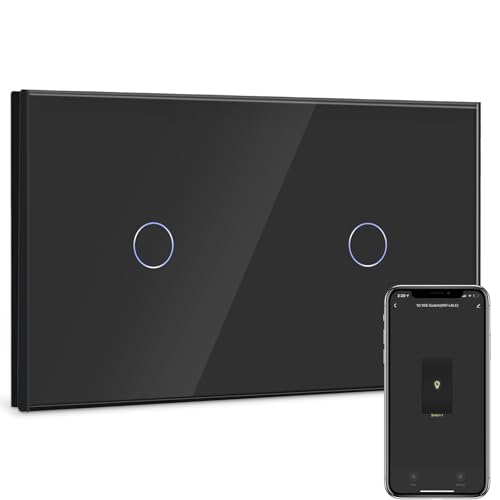 BSEED Smart Lichtschalter 1 Fach 2 Wege +1 Fach 2 Wege Wifi Smart Lichtschalter arbeitet mit Amazon Alexa and Google Home,Glas Touchscreen-schalter Schwarz(Erforderlich Neutral Draht)157mm von BSEED