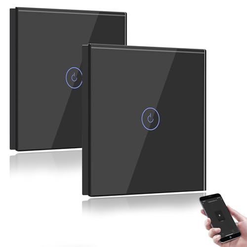 BSEED Smart Lichtschalter 1 Fach 2 Wege WiFi Smart Lichtschalter arbeitet mit Amazon Alexa and Google Home,Glas Touchscreen-Schalter Schwarz-2 Pack(Erforderlich NeutralDraht) von BSEED