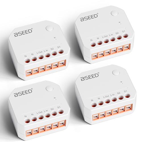 BSEED Smart Lichtschalter 1 Weg/2 Wege,WLAN Schalter Modul Kompatibel mit Alexa,Google Home,Mini DIY Smart Relais Schalter,Passt hinter Wandschalter,Neutralleiter Erforderlich-4 Stück BSEED Smart Lichtschalter 1 Weg/2 Wege,WLAN Schalter Modul Kompatibel mit Alexa,Google Home,Mini DIY Smart Relais Schalter,Passt hinter Wandschalter,Neutralleiter Erforderlich-4 Stück von BSEED