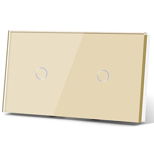 BSEED Smart Lichtschalter Kompatibel mit Alexa,Google Home, Glas Touchscreen-schalter,Smart 1 Fach 1 Weg +1 Fach 1 Weg Lichtschalter Golden (kein Neutralleiter benötigt) von BSEED