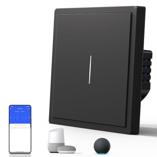 BSEED Smart Lichtschalter Matt, Wlan Schalter mit Kontrollleuchte, Wechselschalter Unterputz, S-Serie, 1 Fach 1 Weg, 86mm Schwarz von BSEED