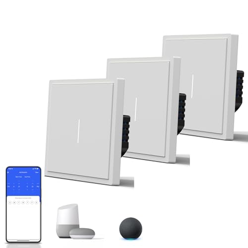 BSEED Smart Lichtschalter Matt, Wlan Schalter mit Kontrollleuchte, Wechselschalter Unterputz, S-Serie, 1 Fach 1 Weg, 86mm Weiß 3 Pack von BSEED