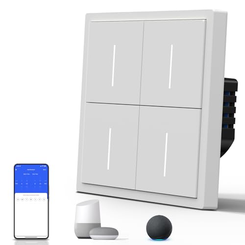 BSEED Smart Lichtschalter Matt, Wlan Schalter mit Kontrollleuchte, Wechselschalter Unterputz, S-Serie, 4 Fach 1 Weg, 86mm Weiß von BSEED