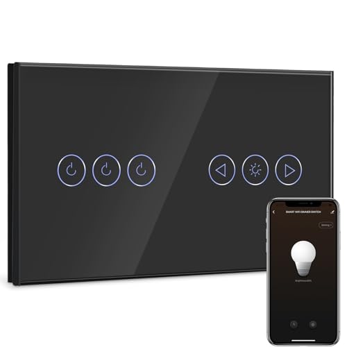 BSEED Smart Lichtschalter und Wlan Dimmer Lichtschalter 3 Fach 1 Weg Wifi Smart Led Lichtschalter arbeitet mit Alexa,Touch Lichtschalter Glas Touchscreen Schwarz(Neutralleiter Erforderlich) von BSEED