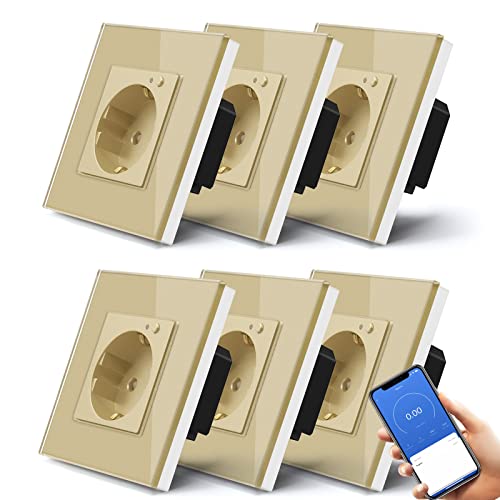 BSEED Smart Schuko Steckdose Unterputz mit Energieüberwachung, 6 Pack 16A Wlan Glassteckdose Stromverbrauch messen, APP-Steuerung Arbeit mit Alexa/Google Home, Zeitpläne, Timer, Nur 2.4GHz WiFi Gold BSEED Smart Schuko Steckdose Unterputz mit Energieüberwachung, 6 Pack 16A Wlan Glassteckdose Stromverbrauch messen, APP-Steuerung Arbeit mit Alexa/Google Home, Zeitpläne, Timer, Nur 2.4GHz WiFi Gold von BSEED