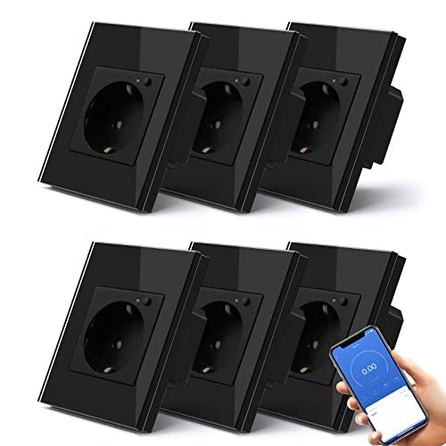 BSEED Smart Schuko Steckdose Unterputz mit Energieüberwachung, 6 Pack Wlan Glassteckdose Stromverbrauch messen, APP-Steuerung Arbeit mit Alexa/Google Home, Zeitpläne, Timer, Nur 2.4GHz WiFi Schawarz BSEED Smart Schuko Steckdose Unterputz mit Energieüberwachung, 6 Pack Wlan Glassteckdose Stromverbrauch messen, APP-Steuerung Arbeit mit Alexa/Google Home, Zeitpläne, Timer, Nur 2.4GHz WiFi Schawarz von BSEED
