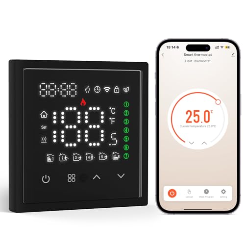 BSEED Smart Thermostat, WLAN Digital Thermostate Heizung, Raumthermostat Für Wasser Fußbodenheizung, Kompatibel mit Alexa, Google, Smart Life, Tuya, Smarte Szenen, Kein Hub Erforderlich, Schwarz von BSEED