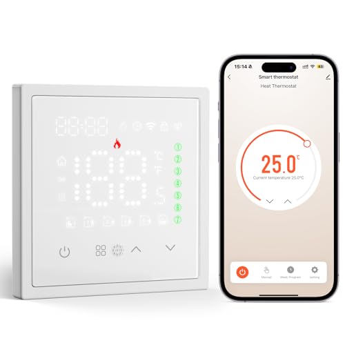 BSEED Smart Thermostat, WLAN Digital Thermostate Heizung, Raumthermostat Für Wasser Fußbodenheizung, Kompatibel mit Alexa, Google, Smart Life, Tuya, Smarte Szenen, Kein Hub Erforderlich, Weiß von BSEED