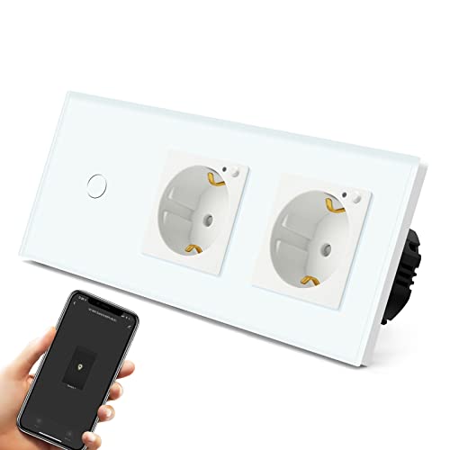 BSEED Smart Touch Alexa Lichtschalter mit Doppel WIFI Steckdose 1-Fach 1 Weg (Neutralleiter Erforderlich) Work mit Tuya Alexa/Google Home Weiß von BSEED