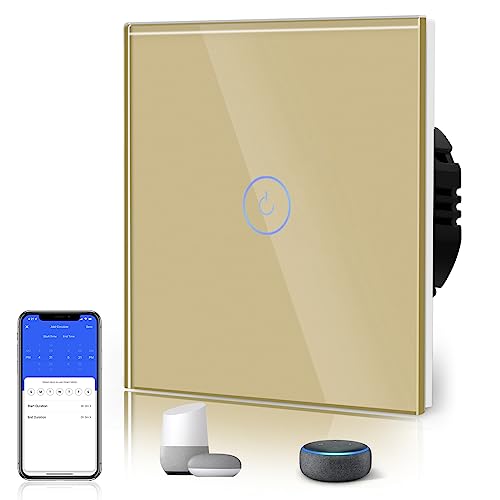 BSEED-Smart-WiFi-Berührungssensorschalter (Neutrale Leitung benötigt) Alexa und Google Home Work mit Tuya Für Office Decoration Kristall Glas Platte-Wandlichtschaltern 1 Fach 1 Wag Gold von BSEED