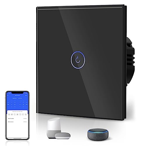 BSEED-Smart-WiFi-Berührungssensorschalter (Neutrale Leitung benötigt) Alexa und Google Home Work mit Tuya Für Office Decoration Kristall Glas Platte-Wandlichtschaltern 1 Fach 1 Wag Schwarz von BSEED