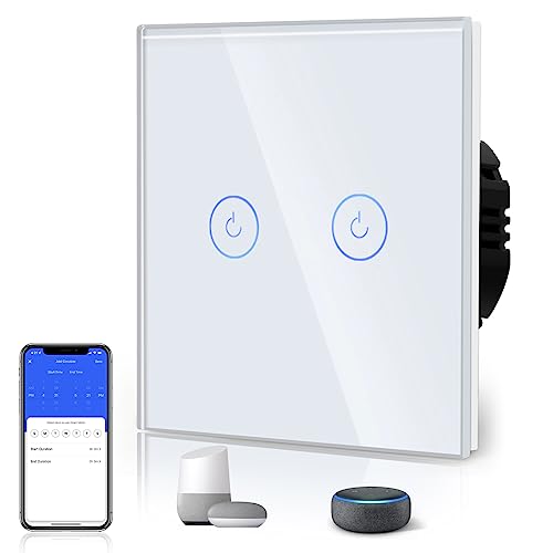 BSEED-Smart-WiFi-Berührungssensorschalter (Neutrale Leitung benötigt) Alexa und Google Home Work mit Tuya Für Office Decoration Kristall Glas Platte-Wandlichtschaltern 2 Fach 1 Wag Weiß von BSEED