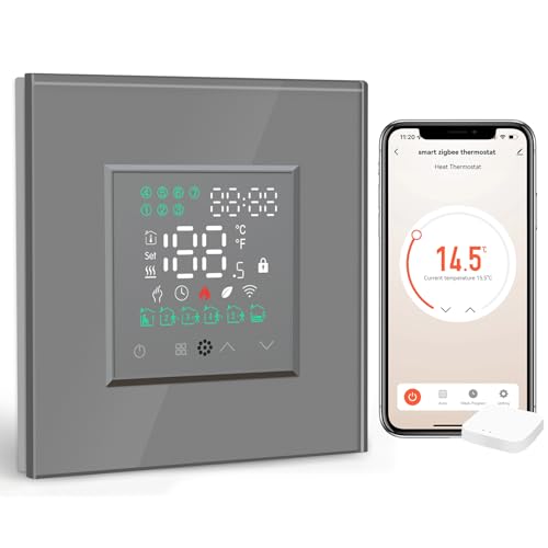 BSEED Smart ZigBee Alexa Thermostat, Elektrische Fußbodenheizung Thermostat, Programmierbare Thermostat für 16A Elektroheizung, Kompatibel mit Google Home und Alexa Grau(Tuya Hub benötigt) von BSEED