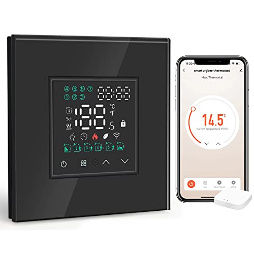 BSEED Smart ZigBee Alexa Thermostat, Programmierbarer Thermostat für Wasserkesselheizung 5A, Kompatibel mit Alexa und Google Home, arbeitet mit Smart Life/Tuya APP Schwarz(Tuya Hub benötigt) von BSEED