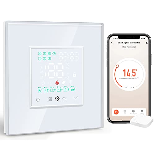 BSEED Smart ZigBee Alexa Wasserthermostat, Programmierbarer Temperaturregler für die Warmwasserbereitung Ausrüstung 5A, Kompatibel mit Alexa und Google Home Weiß (Tuya Hub benötigt) von BSEED