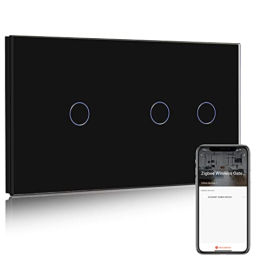 BSEED Smart ZigBee Lichtschalter, intelligenter Wandschalter Kompatibel mit Alexa und Google Home, 1 fach 1 weg mit 2 fach 1 Weg Touch Schalter mit Glaspanel 250V Schwarz(Hub erforderlich) von BSEED