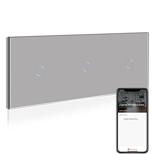 BSEED Smart ZigBee Lichtschalter, intelligenter Wandschalter Kompatibel mit Alexa und Google Home, Tripel 1 fach 1 Weg Unterputz Schalter mit Glaspanel 250V Grau (Hub erforderlich) von BSEED