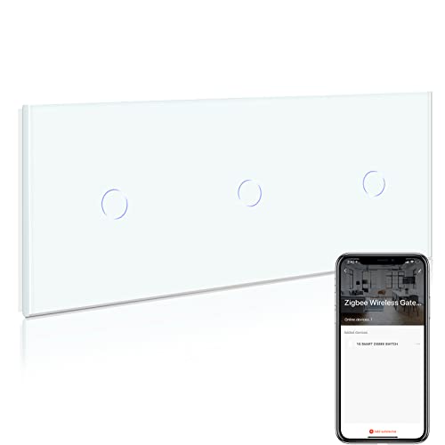 BSEED Smart ZigBee Lichtschalter, intelligenter Wandschalter Kompatibel mit Alexa und Google Home, Tripel 1 fach 1 Weg Unterputz Schalter mit Glaspanel 250V Weiß (Hub erforderlich) von BSEED