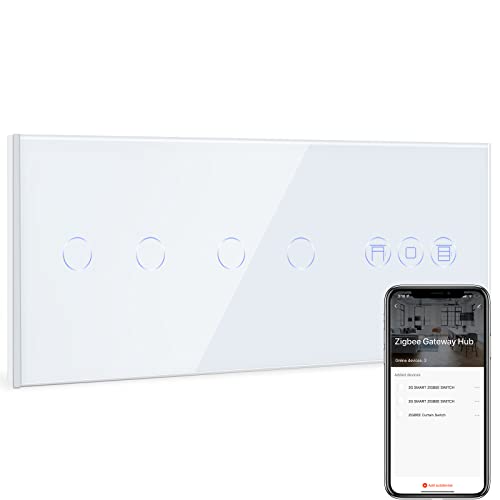 BSEED Smart ZigBee Lichtschalter mit Rolladenschalter, Doppel 2 Fach Smart Home ZigBee Schalter mit Zigbee Rolladensteuerung arbeitet mit Smart Life/Tuya, Alexa und Google Home Weiß (Hub erforderlich) von BSEED