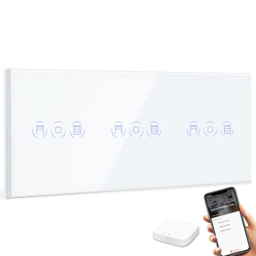 BSEED Smart ZigBee Rolladenschalter, intelligenter Tripel Rolladenschalter mit Glas Touch Panel arbeitet mit Smart Life/Tuya APP, Kompatibel mit Alexa und Google Home Weiß (Hub erforderlich) von BSEED