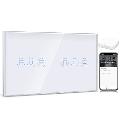 BSEED Smart ZigBee Rolladenschalter,Fernbedienung mit Smart Life APP, Kompatibel mit Alexa und Google Home, Doppel Smart Rolladenschalter mit Touch Panel Weiß (Hub erforderlich) von BSEED