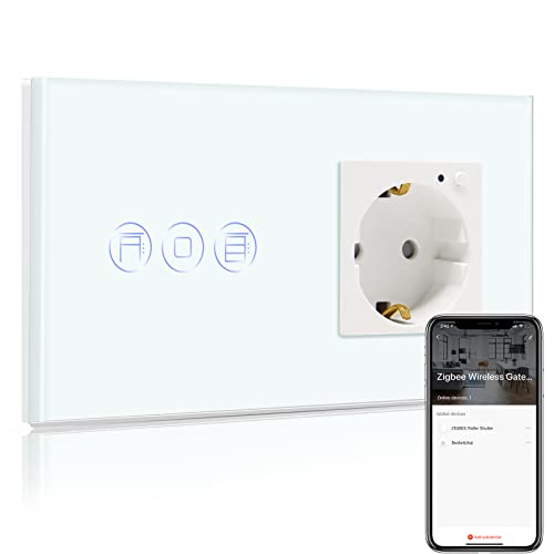 BSEED Smart ZigBee Rolladenschalter mit Steckdose, intelligenter Rolladen Unterputz Wandschalter Kompatibel mit Alexa und Google Home, 1 Weg Touch Schalter Weiß (Tuya ZigBee Hub erforderlich) von BSEED