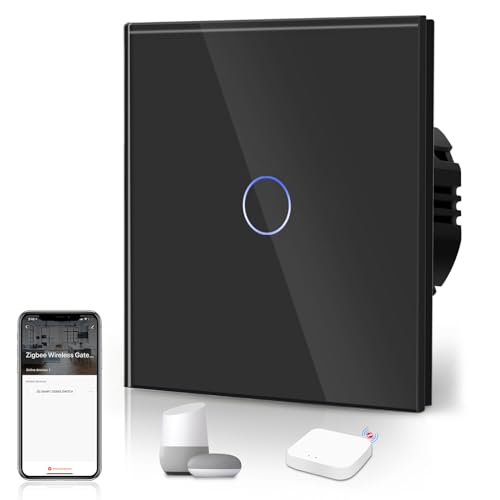 BSEED Smart ZigBee Schalter Unterputz Lichtschalter WiFi Berührungssensor Glas 2.4GHz Single Live Wandschalter (Hub Erforderlich) Kompatibel mit Alexa/Google Home/Tuya/Smart Life 1 Fach 1 Weg Schwarz von BSEED