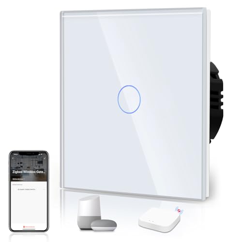 BSEED Smart ZigBee Schalter Unterputz Lichtschalter WiFi Berührungssensor Glas 2.4GHz Single Live Wandschalter (Hub Erforderlich) Kompatibel mit Alexa/Google Home/Tuya/Smart Life 1 Fach 1 Weg Weiß von BSEED