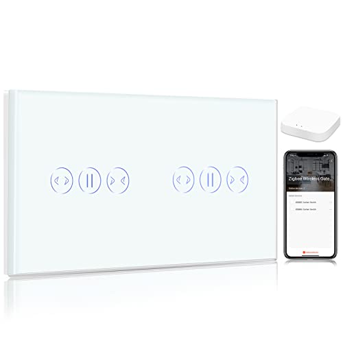 BSEED Smart ZigBee Vorhang Schalter,Fernbedienung mit Smart Life APP, Kompatibel mit Alexa und Google Home, Doppel Smart Vorhang Schalter mit Touch Panel Weiß (Hub erforderlich) von BSEED