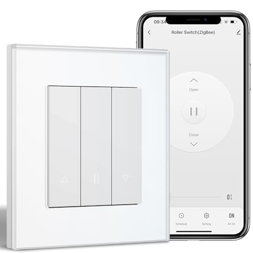BSEED Smart Zigbee Rolladenschalter, Smart Jalousie Schalter Unterputz Kompatibel mit Alexa/Google Home/Tuya, Rolladen Zeitschaltuhr benötigt Nullleiter & Zigbee-Gateway, Weiß von BSEED