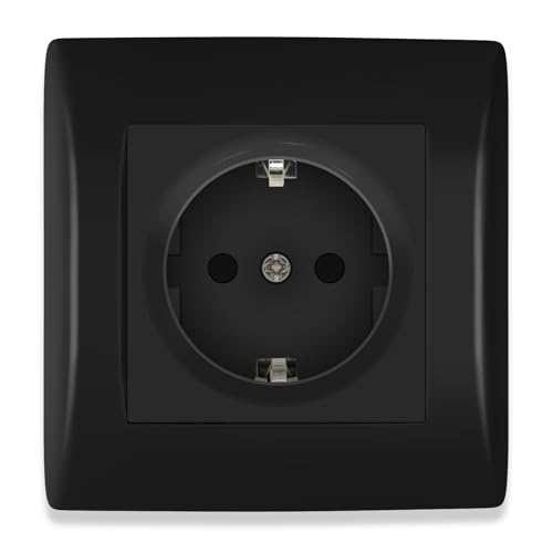 BSEED Steckdose Unterputz mit Steckklemme, Schuko Steckdose 1 Fach mit PC Rahmen, Einbausteckdose Unterputz 16Amp, Einzel Schutzkontakt Wandsteckdose Socket Schwarz - 80mm von BSEED