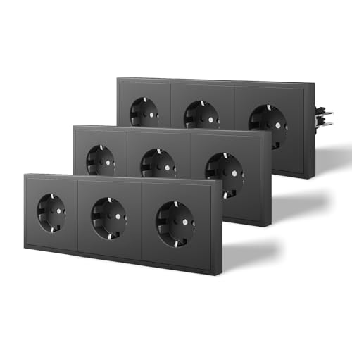 BSEED Steckdose mit Krallen, Matt Wandsteckdose Unterputz, Einbausteckdose mit Kindersicherung, Nur Horizontale Montage, C-Serie,3 Fach-3 Pack,220mm Grau von BSEED