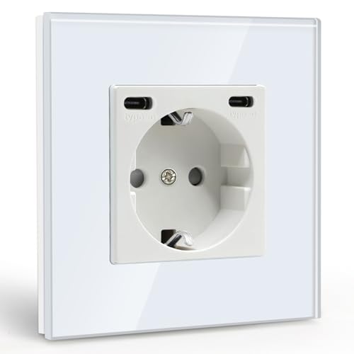 BSEED Steckdose mit USB C(5 V 2.1A),Unterputz Steckdose (Typ C und Typ C),16A 250V 1 Fach Wandsteckdose,2*USB C Einbausteckdose Geeignet für Phone,Pad-86mm*86mm,Weiß von BSEED