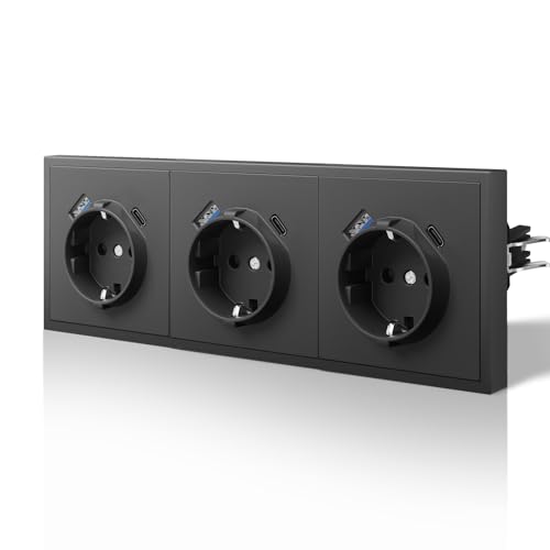BSEED Steckdose mit USB C, Matt Wandsteckdose Unterputz mit Krallen, Schuko Steckdose mit Kindersicherung, Nur Horizontale Montage, C-Serie,3 Fach,220mm Grau BSEED Steckdose mit USB C, Matt Wandsteckdose Unterputz mit Krallen, Schuko Steckdose mit Kindersicherung, Nur Horizontale Montage, C-Serie,3 Fach,220mm Grau von BSEED