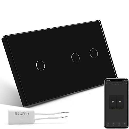 BSEED Touch Dimmer 1-Fach 1-Weg (KEIN WLAN) und WIFI-Schalter 2-Fach 1-Weg (Neutralkabel Erforderlich) Alexa Glasscheibe Wandlichtschalter Schwarz von BSEED