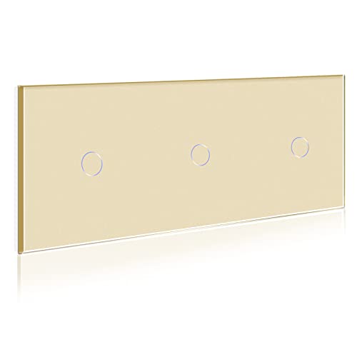 BSEED Touch Lichtschalter 1 Fach 1 Weg mit 1 Fach 1 Weg mit 1 Fach 1 Weg Glas Lichtschalter Gold Led Touch Schalter Touchscreen Funktioniert mit LED Lampe 228mm EU Standard von BSEED