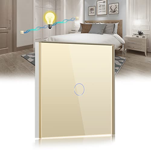 BSEED Touch Lichtschalter 1 Fach 2 Wege Glas Lichtschalter Gold Led Touch Schalter Touchscreen Funktioniert mit LED Lampe EU Standard(Nicht Smart Schalter) von BSEED