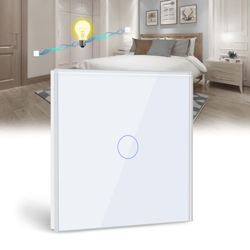 BSEED Touch Lichtschalter 1 Fach 2 Wege Glas Lichtschalter Weiß Led Touch Schalter Touchscreen Funktioniert mit LED Lampe EU Standard(Nicht Smart Schalter) von BSEED