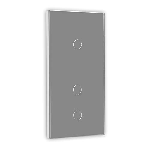 BSEED Touch Lichtschalter 1 Fach 2 Wege mit 2 Fach 1 Weg Glas Lichtschalter Grau Led Touch Schalter Touchscreen Funktioniert mit LED Lampe 157mm EU Standard von BSEED